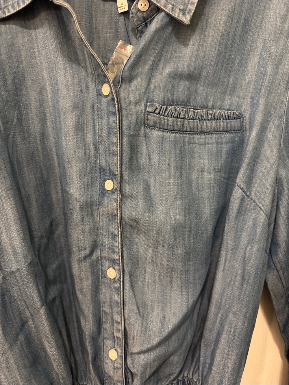 NWT crown & ivy Denim-Look Long Sleeve Shirt Romper in Blue - Picture 4 of 7